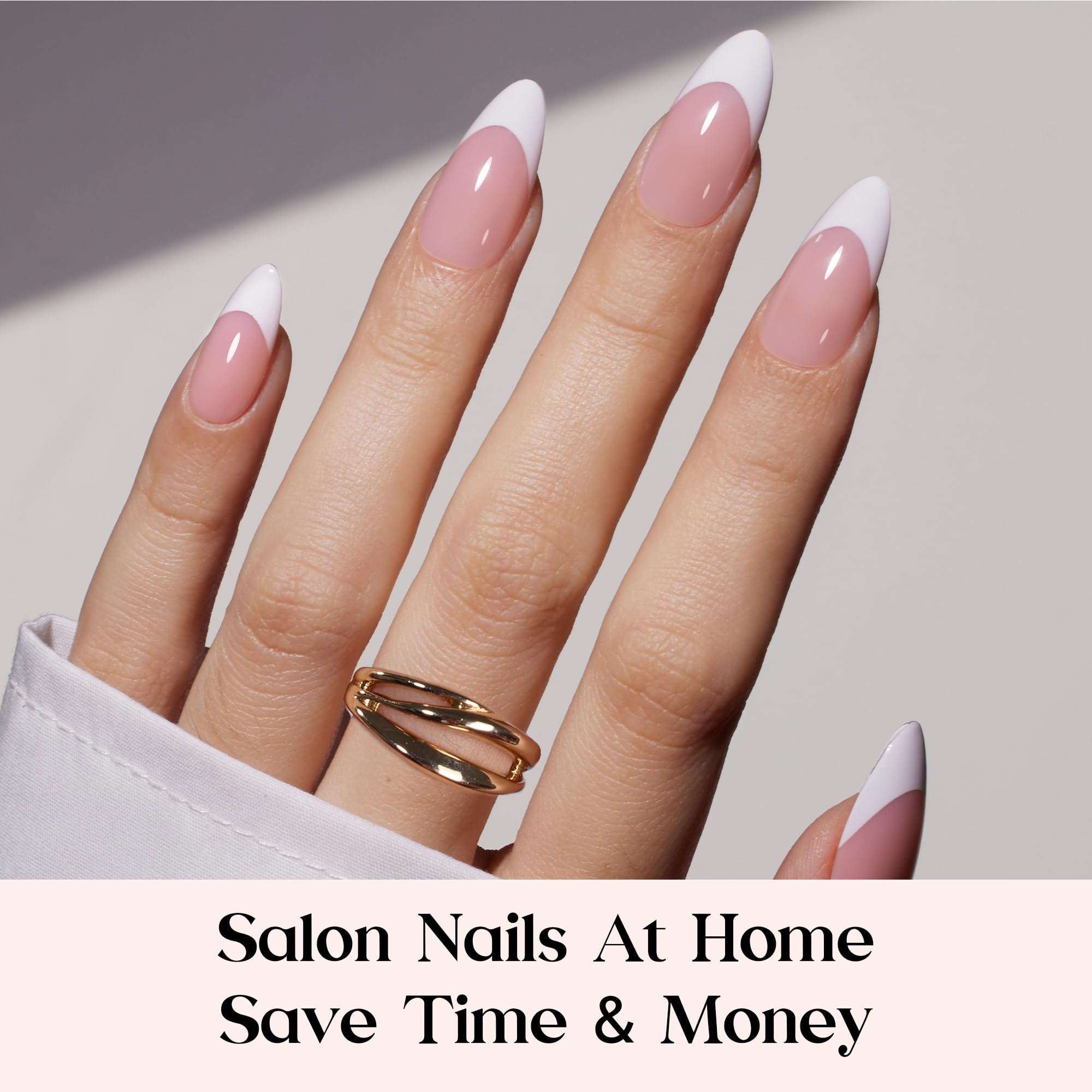 Beetles French Tips Press On Nails – 210 Pink Medium Almond Tips for At-Home Salon Quality