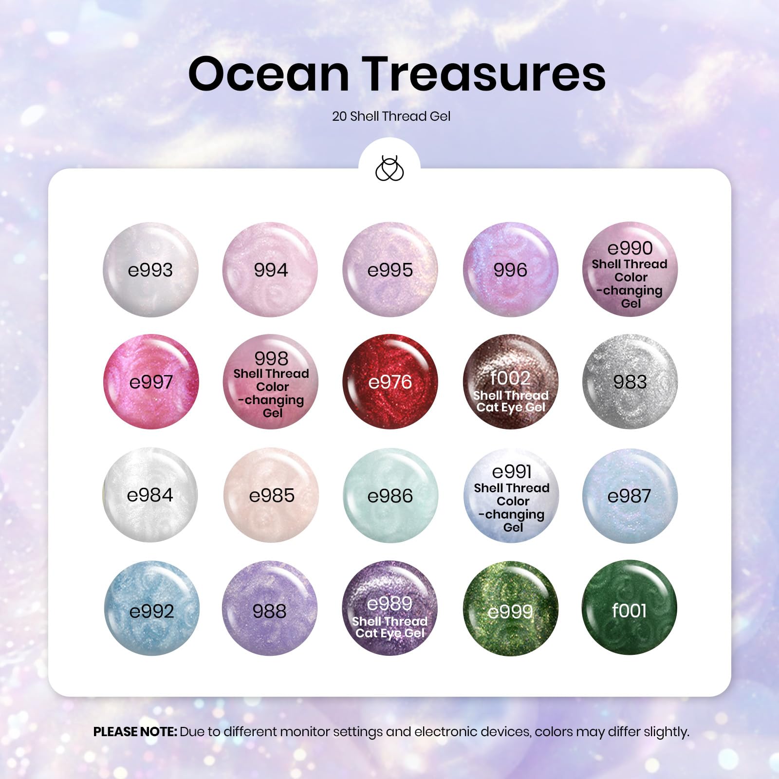Beetles Pearl Gel Nail Polish Set – Ocean Treasures, 20 Colors, Glitter Cat Eye & Mermaid Swirl