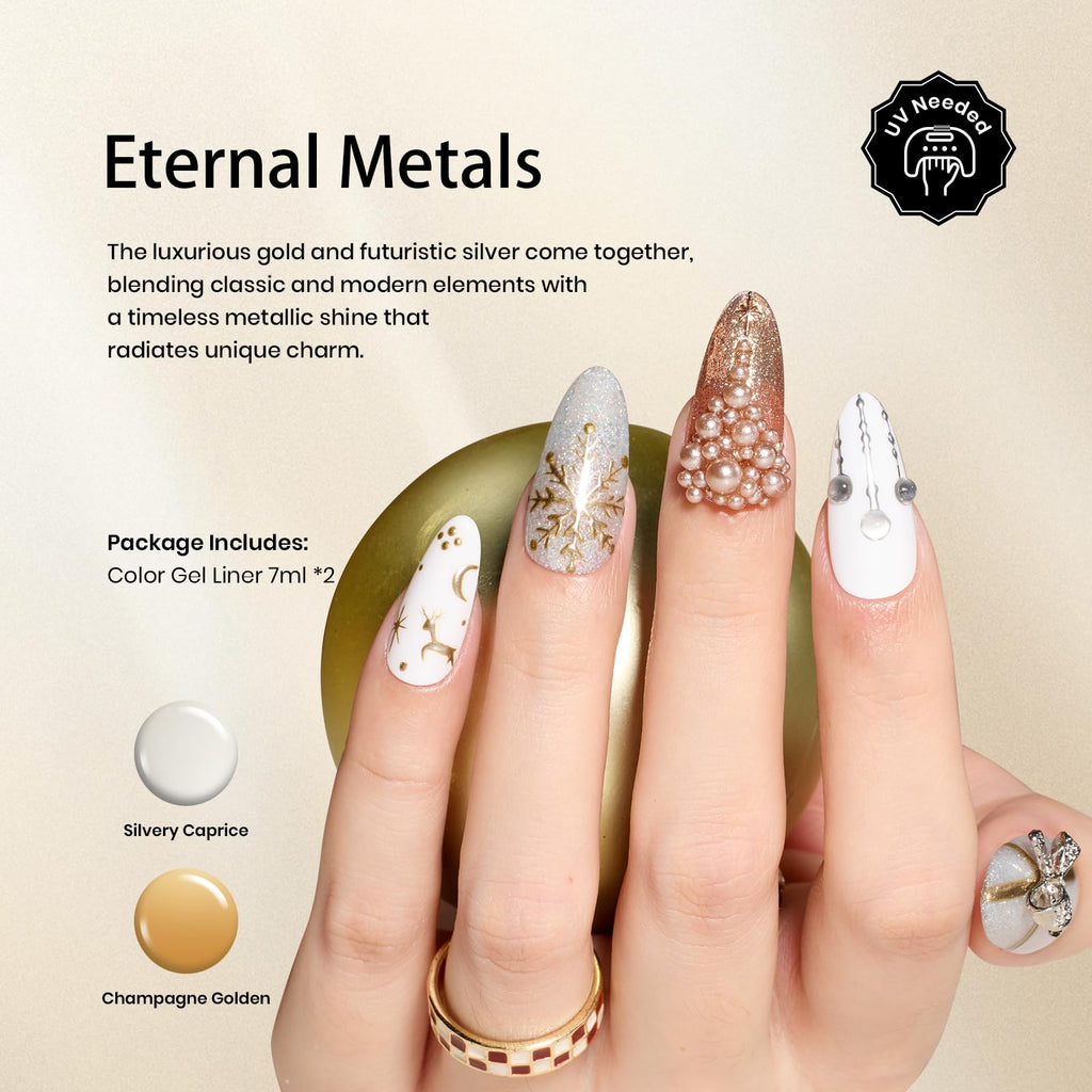 Beetles Metallic Gel Liner Set – Gold & Silver Chrome Nail Art Polish (2pc)