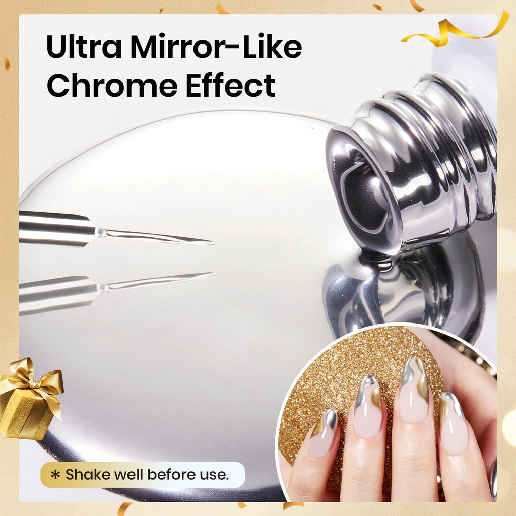 Beetles Metallic Gel Nail Polish Liner Set – Silver, Bronze, Gold | 2pc Chrome 3D High-Gloss Finish