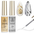 Beetles Metallic Gel Nail Polish Liner Set – Silver, Bronze, Gold | 2pc Chrome 3D High-Gloss Finish