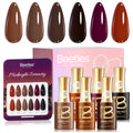 beetles Brown Gel Polish Set – Midnight Serenity, HEMA-Free 6 Colors + Swatch Card