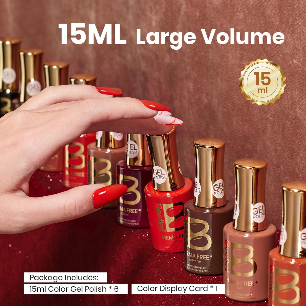 beetles Brown Gel Polish Set – Midnight Serenity, HEMA-Free 6 Colors + Swatch Card