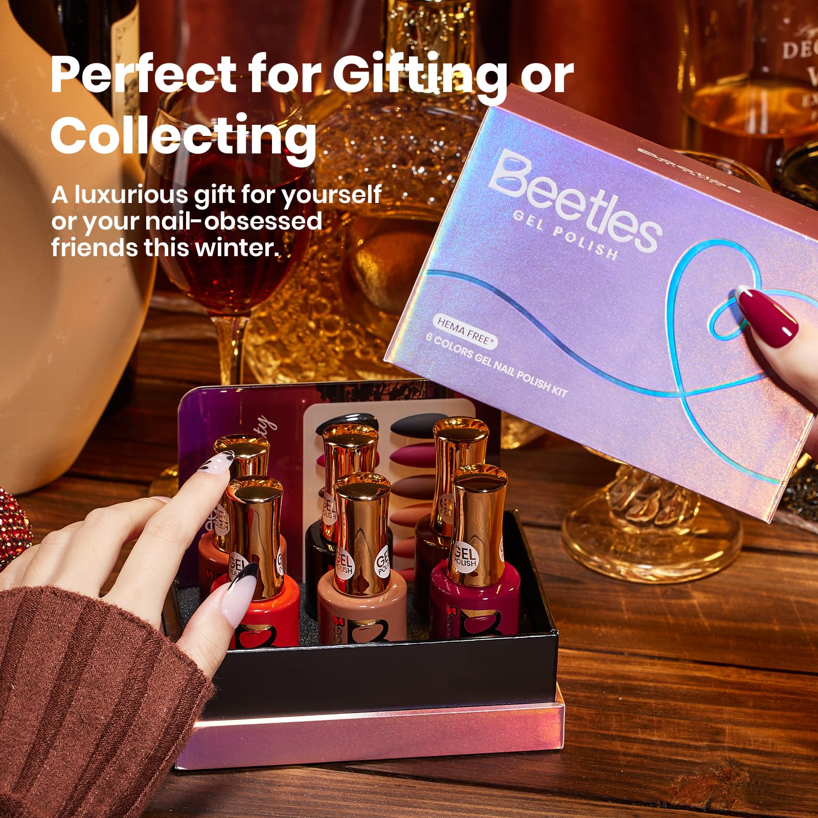 beetles Brown Gel Polish Set – Midnight Serenity, HEMA-Free 6 Colors + Swatch Card