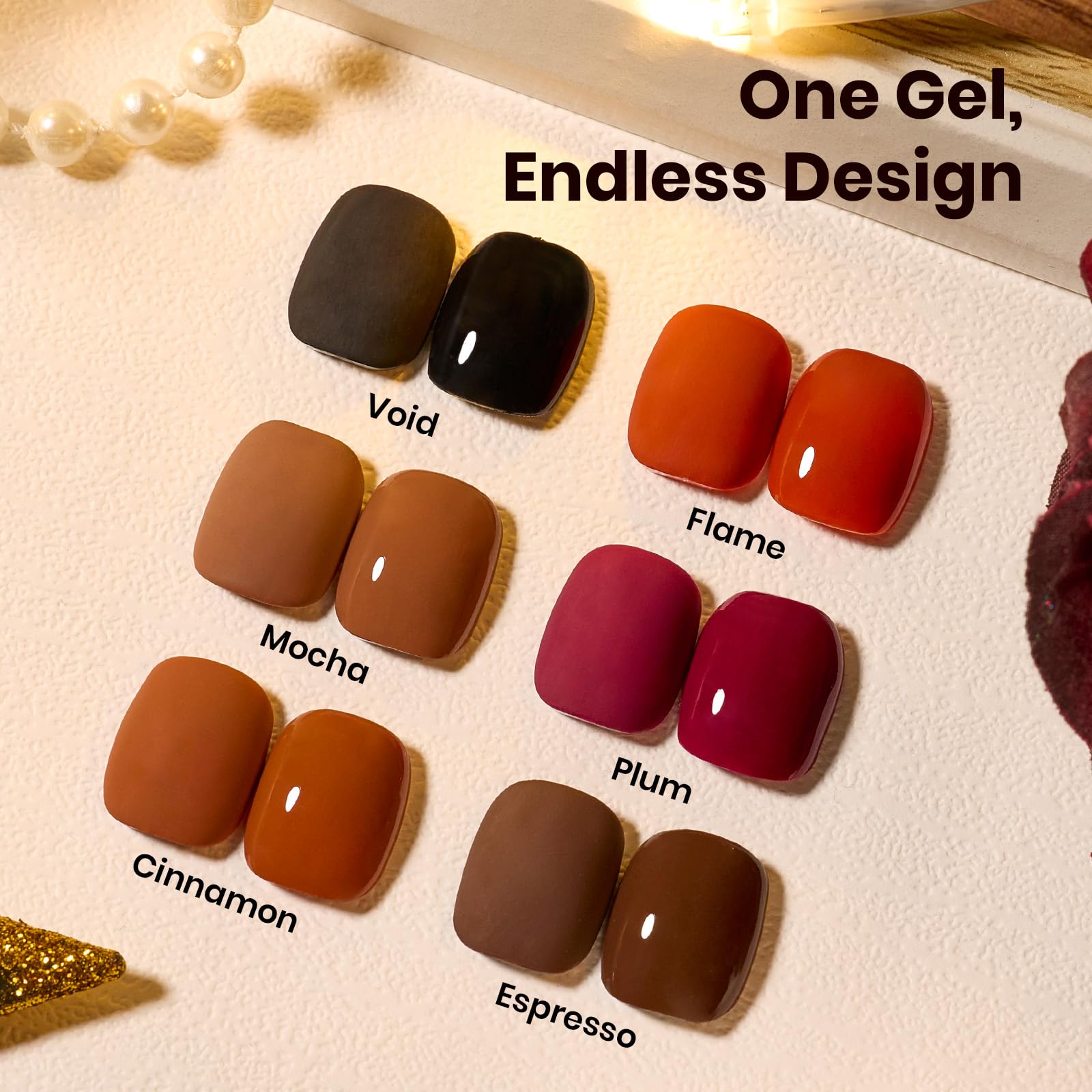 beetles Brown Gel Polish Set – Midnight Serenity, HEMA-Free 6 Colors + Swatch Card