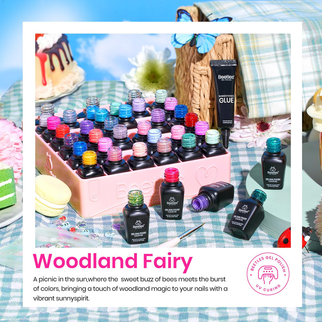 Beetles 36 Colors Gel Nail Polish Set | 42-Piece UV Gel Kit with Base/Top Coats, Glitter & Nail Charms