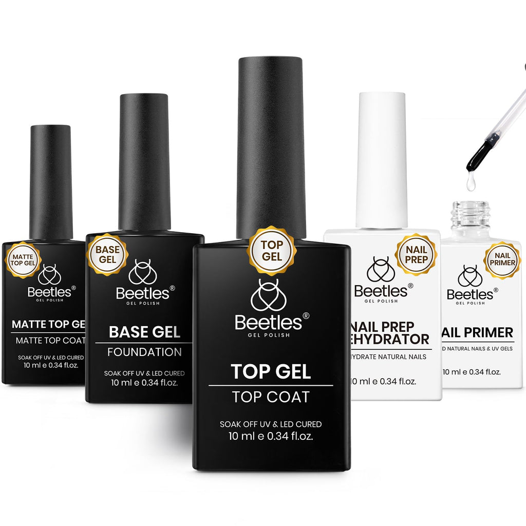 Beetles Base & Top Coat Set with Dehydrator & Primer – 5 Pcs Gel Nail Prep (Acid-Free, HEMA-Free)