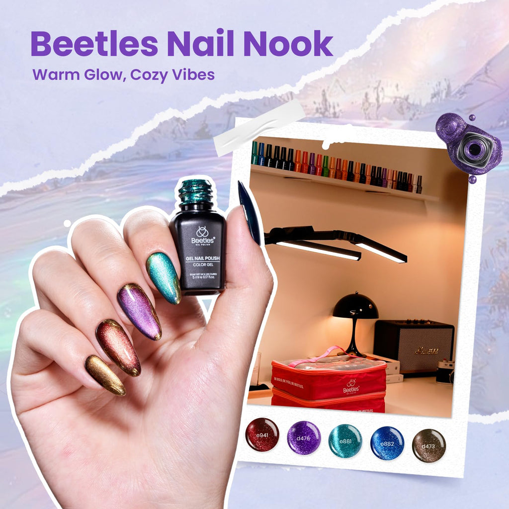 Beetles Nail Nook Gel Polish Set – 119 PCS, 100 Colors, Base & Top Coats, Glitter, Pearl & Cat Eye