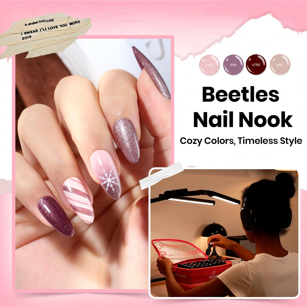 Beetles Nail Nook Gel Polish Set – 119 PCS, 100 Colors, Base & Top Coats, Glitter, Pearl & Cat Eye