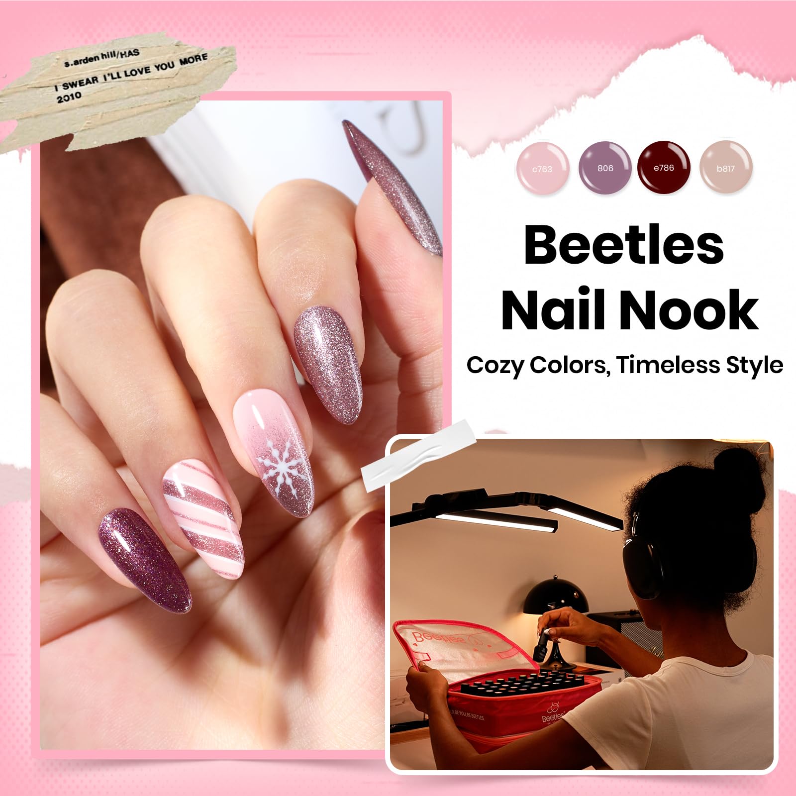 Beetles Nail Nook Gel Polish Set – 119 PCS, 100 Colors, Base & Top Coats, Glitter, Pearl & Cat Eye