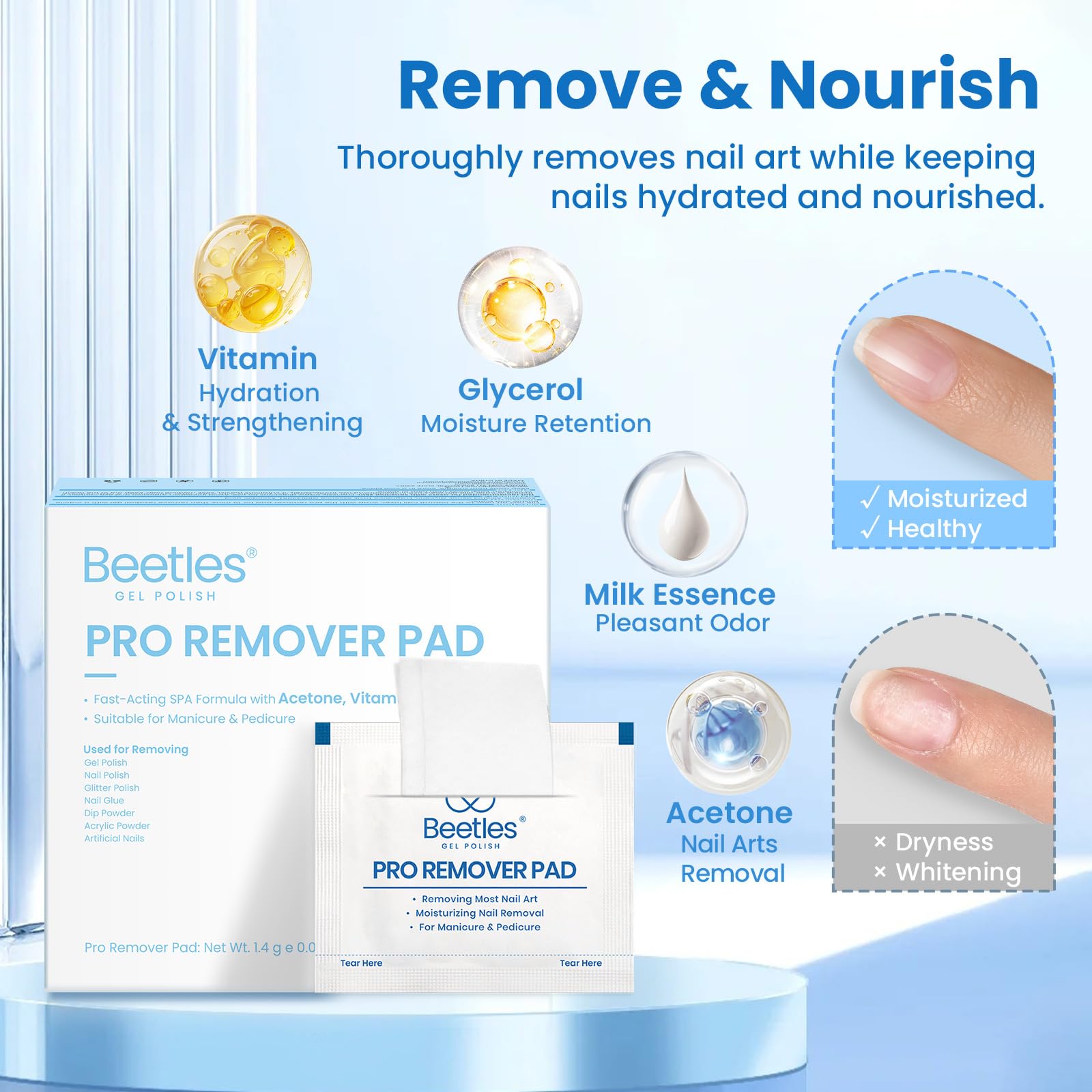 Beetles Nail Polish Remover Pads – 150 Pcs, Milk Fragrance, Portable Pro Remover Pads