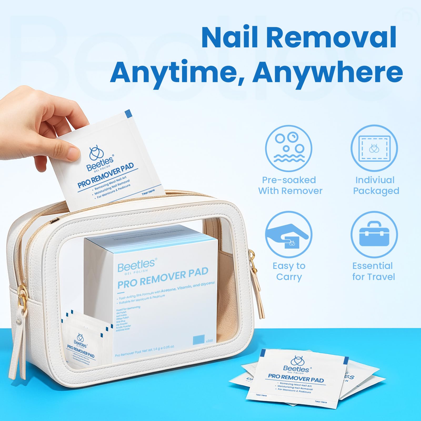 Beetles Nail Polish Remover Pads – 150 Pcs, Milk Fragrance, Portable Pro Remover Pads
