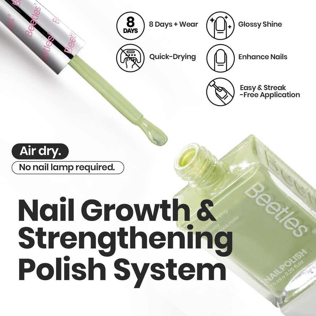 Beetles Nail Polish Set P176 – 6 Glitter Colors (Green/Nude/Pink) Fast-Drying & Long-Lasting