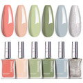 Beetles Nail Polish Set P176 – 6 Glitter Colors (Green/Nude/Pink) Fast-Drying & Long-Lasting