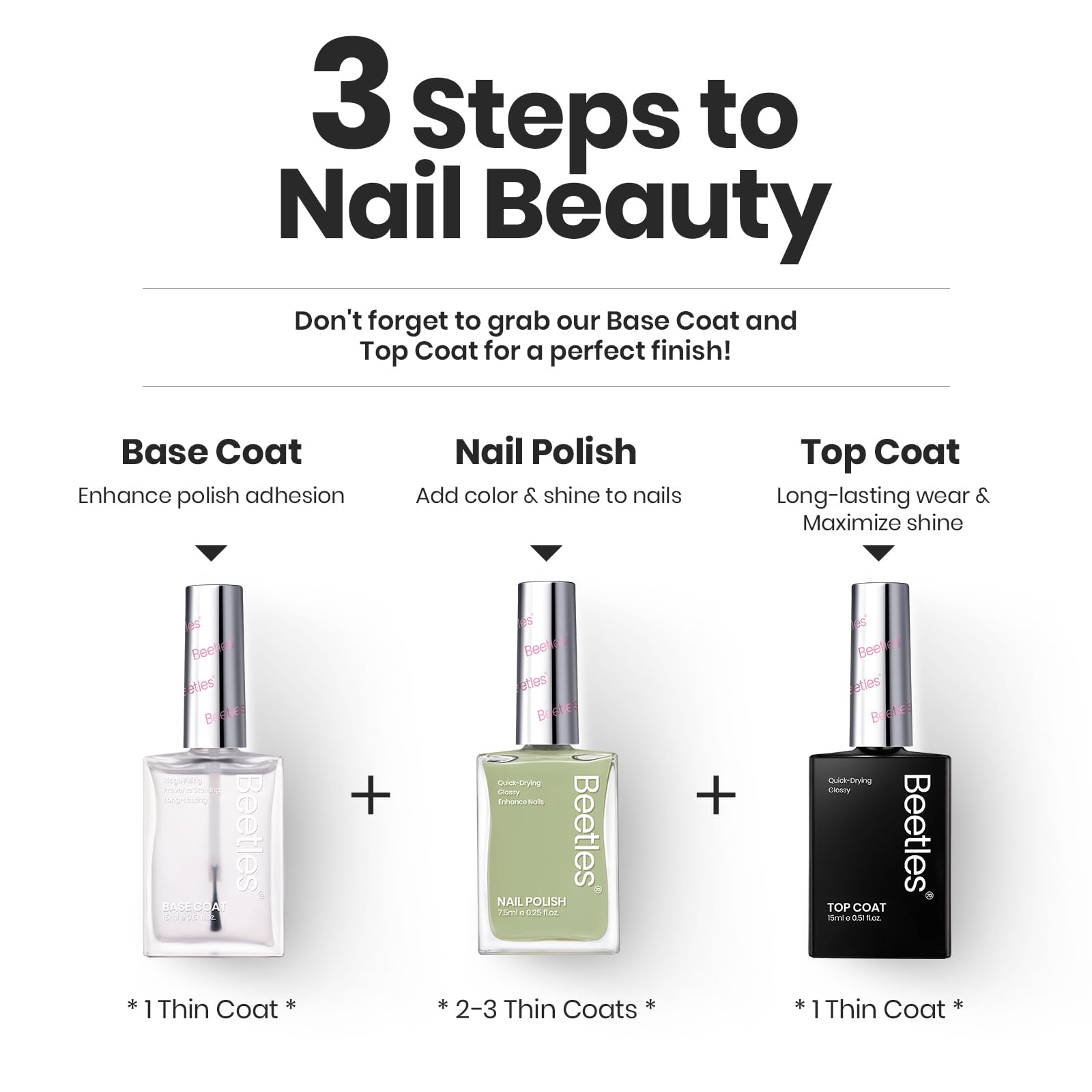 Beetles Nail Polish Set P176 – 6 Glitter Colors (Green/Nude/Pink) Fast-Drying & Long-Lasting
