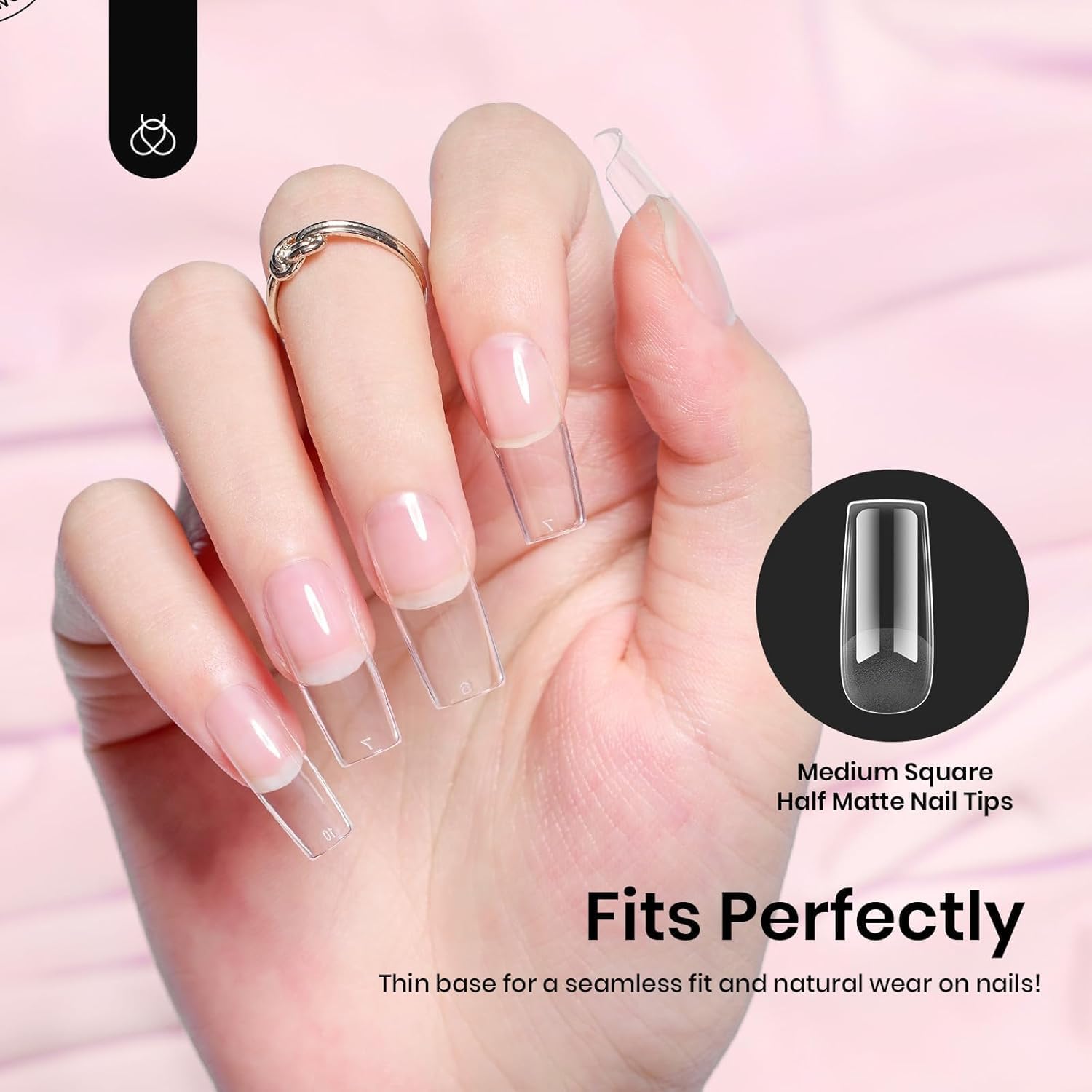 Beetles Nail Tips Medium Square | 576Pcs, 12 Sizes, Pre-Etched Soft Acrylic Nails