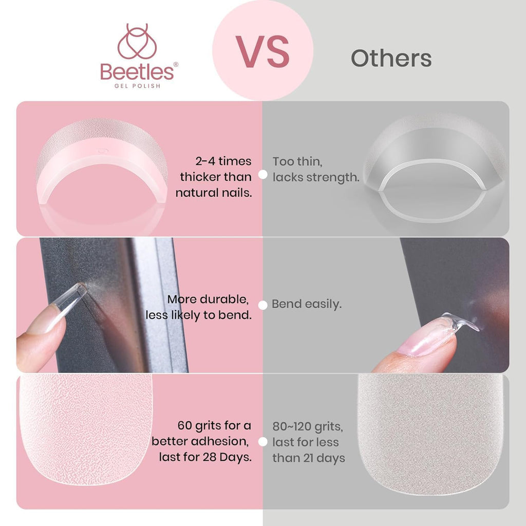 Beetles Nail Tips Medium Square | 576Pcs, 12 Sizes, Pre-Etched Soft Acrylic Nails