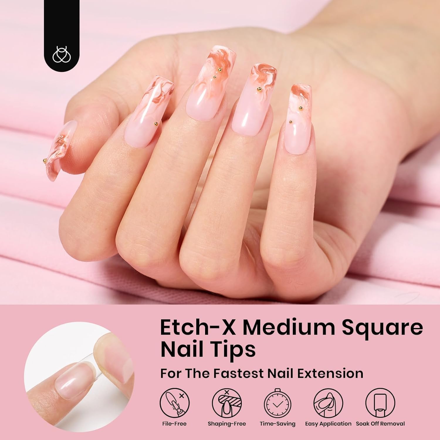 Beetles Nail Tips Medium Square | 576Pcs, 12 Sizes, Pre-Etched Soft Acrylic Nails