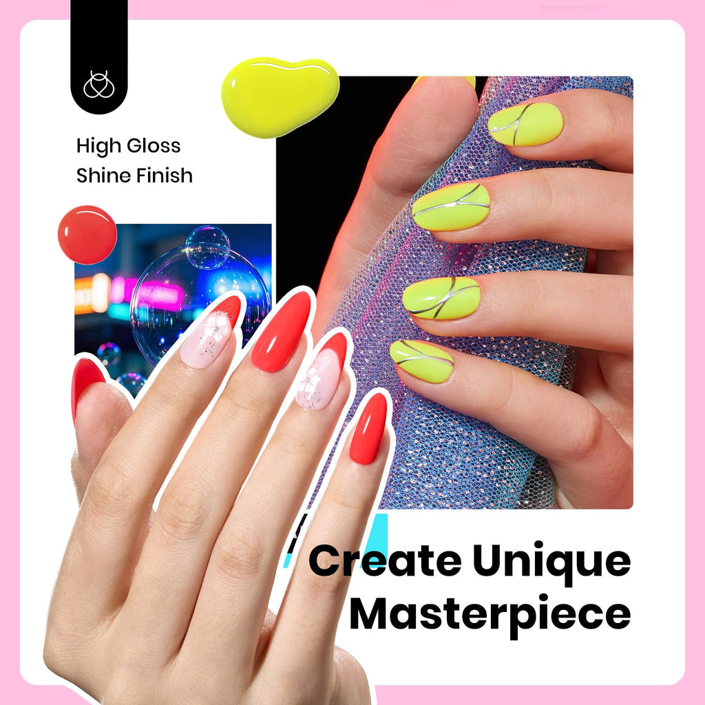Beetles Gel Polish Neon Bubbles - 6 Colors Hema-Free 15ml Set for DIY Nails