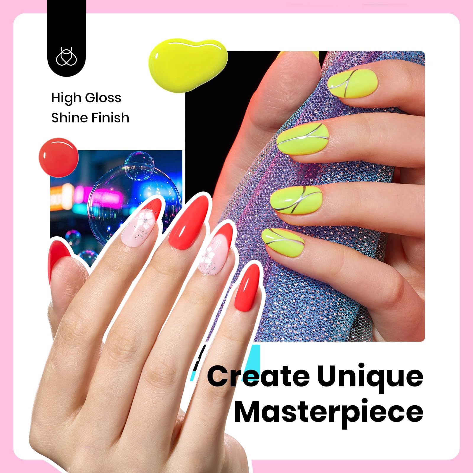 Beetles Gel Polish Neon Bubbles - 6 Colors Hema-Free 15ml Set for DIY Nails