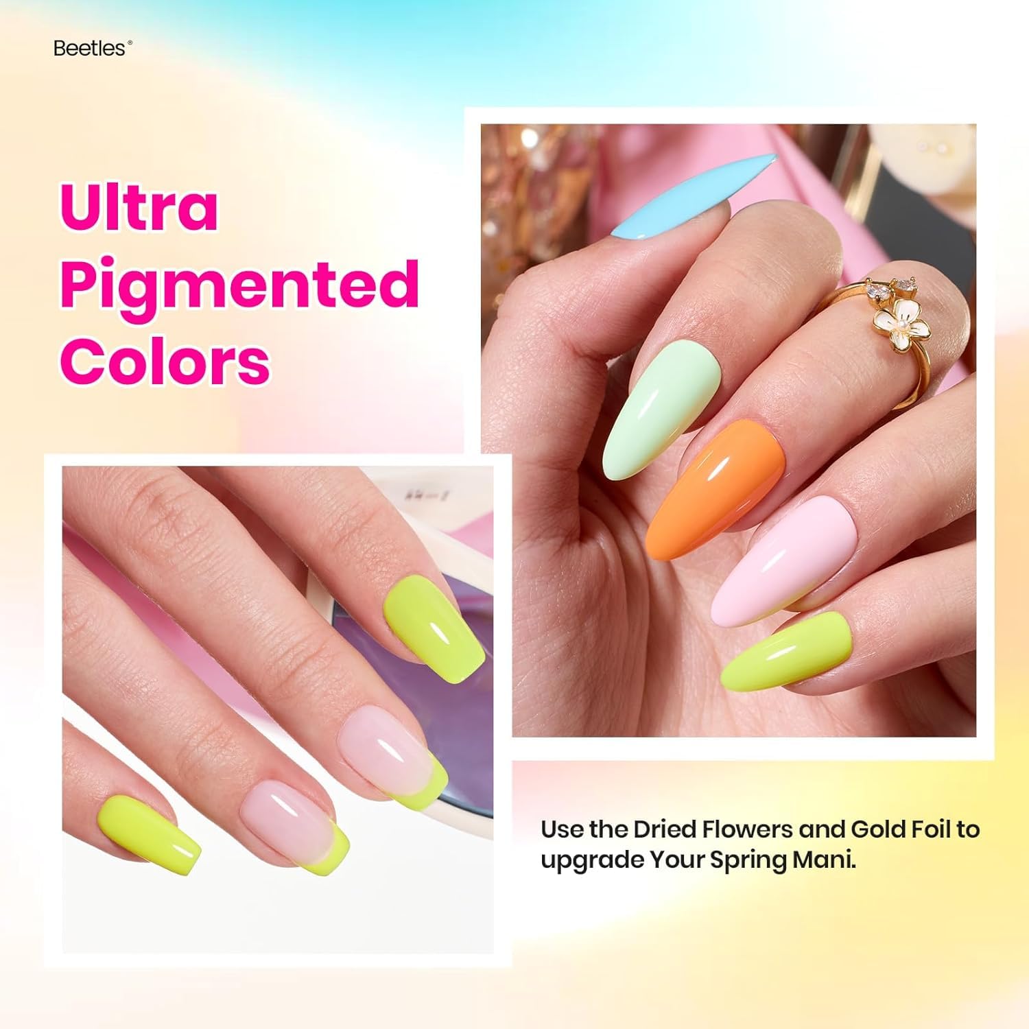 Beetles Spring Gel Nail Polish Set – 20 Neon Pastel Colors + Base & Top Coats