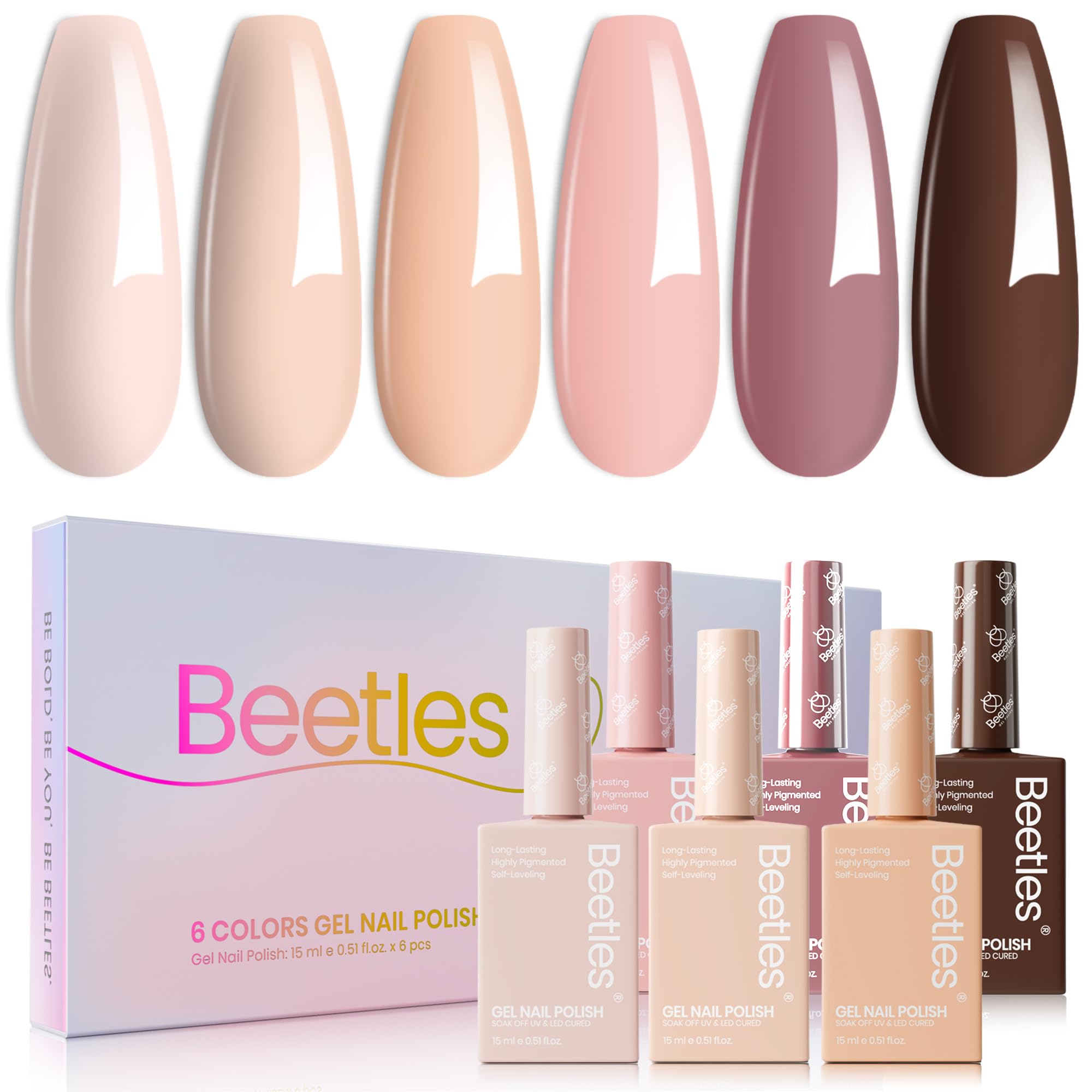 Beetles Neutral Gel Nail Polish Set – 6 Nude Shades for Home Manicures