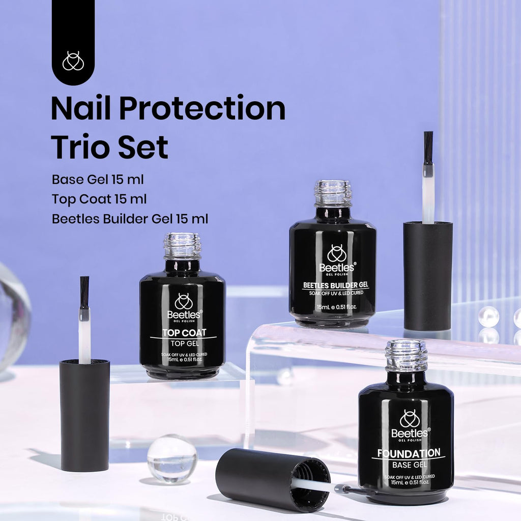 Beetles Builder Gel Kit 15ml 3Pcs with No-Wipe Top Coat & Base Coat for Nail Extensions