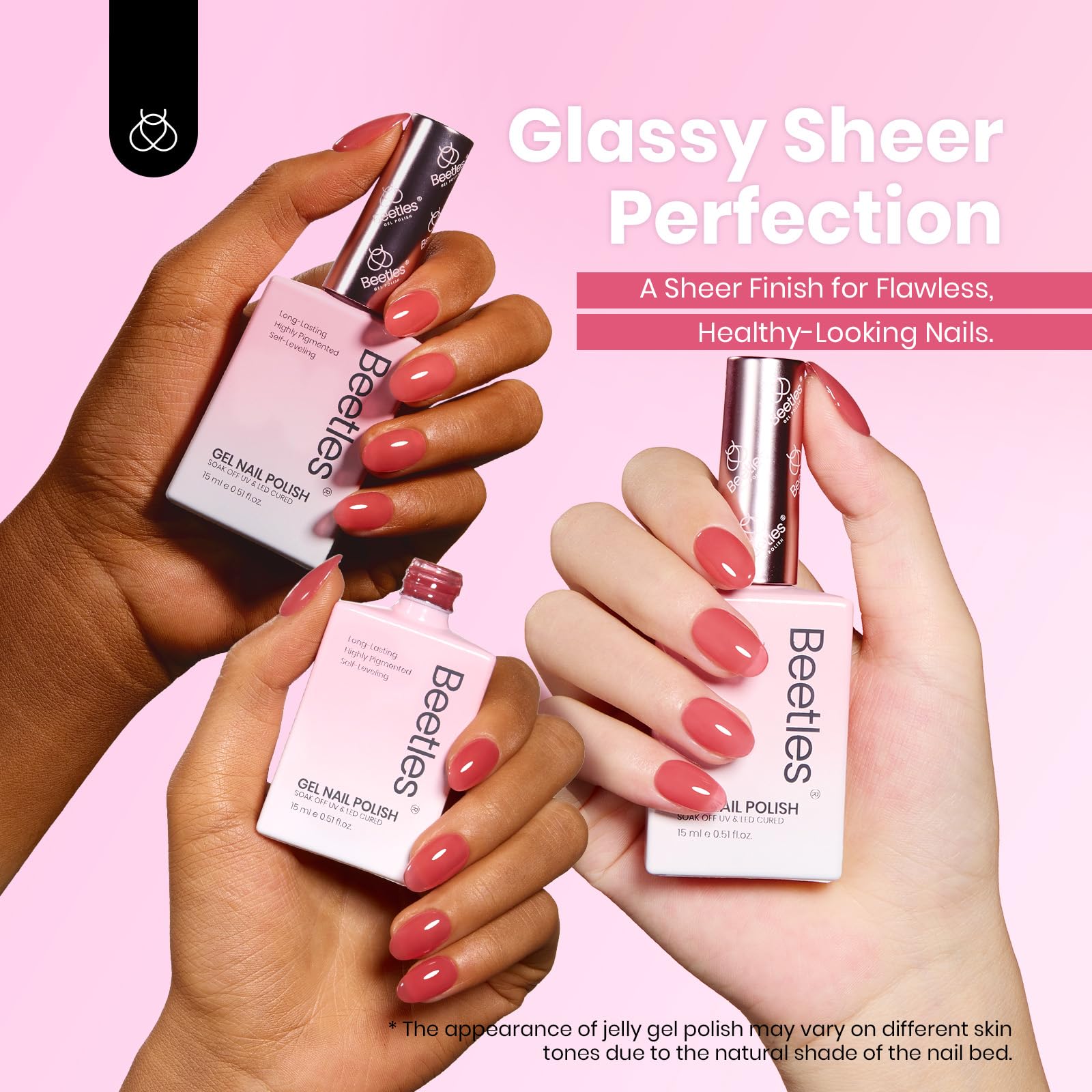 Beetles Nude Gel Nail Polish Set – 6 Hema-Free Jelly Colors, 15ml