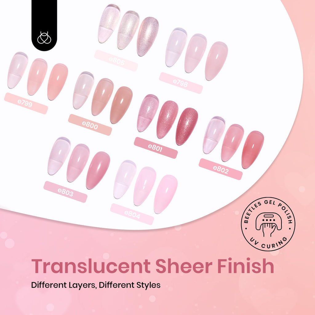 Beetles Pink Gel Nail Polish Set - 8 Nude Pink Jelly Shades for French Nails & Nail Art