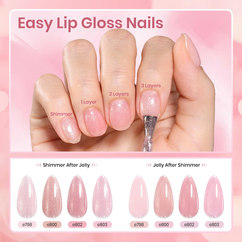 Beetles Pink Gel Nail Polish Set - 8 Nude Pink Jelly Shades for French Nails & Nail Art