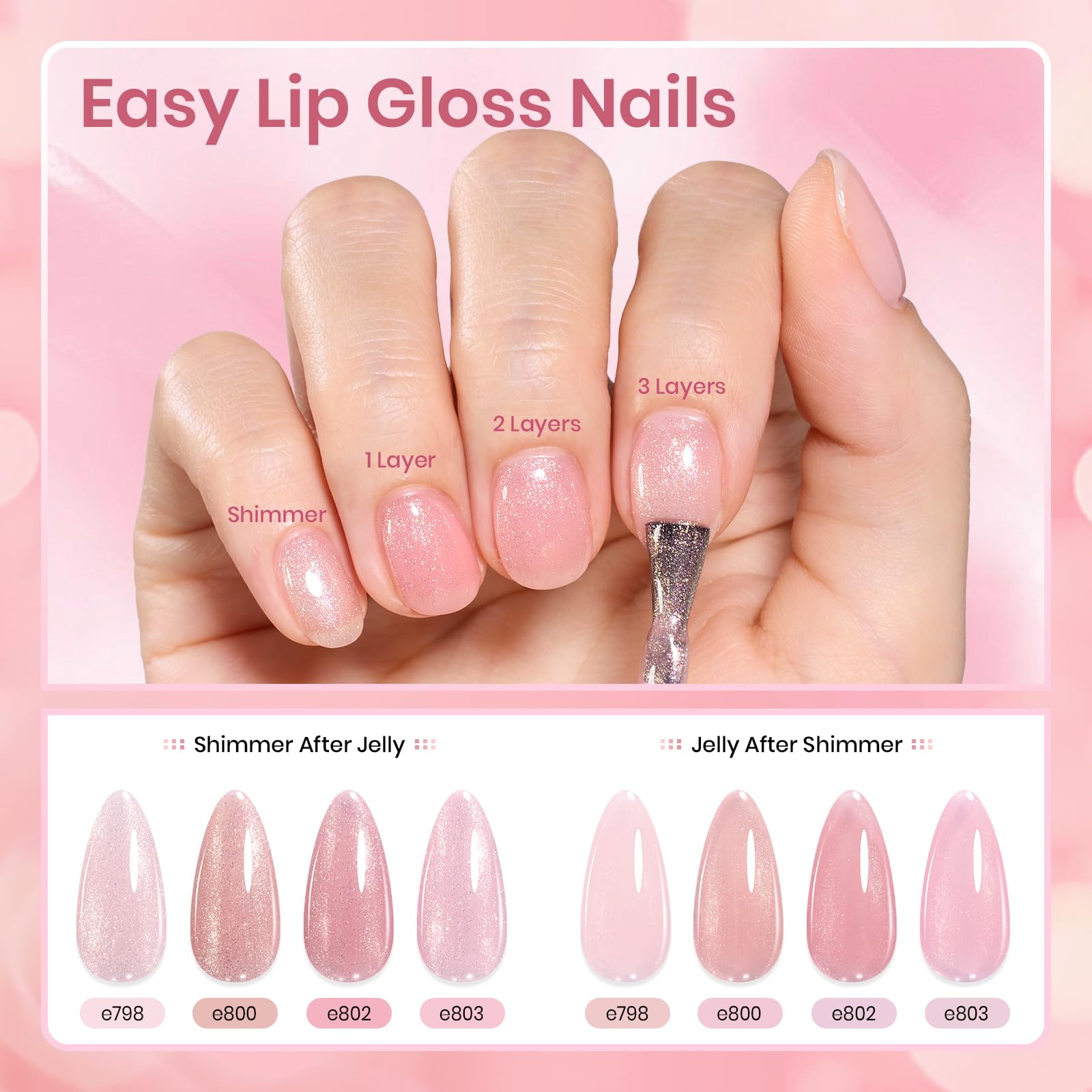 Beetles Pink Gel Nail Polish Set - 8 Nude Pink Jelly Shades for French Nails & Nail Art