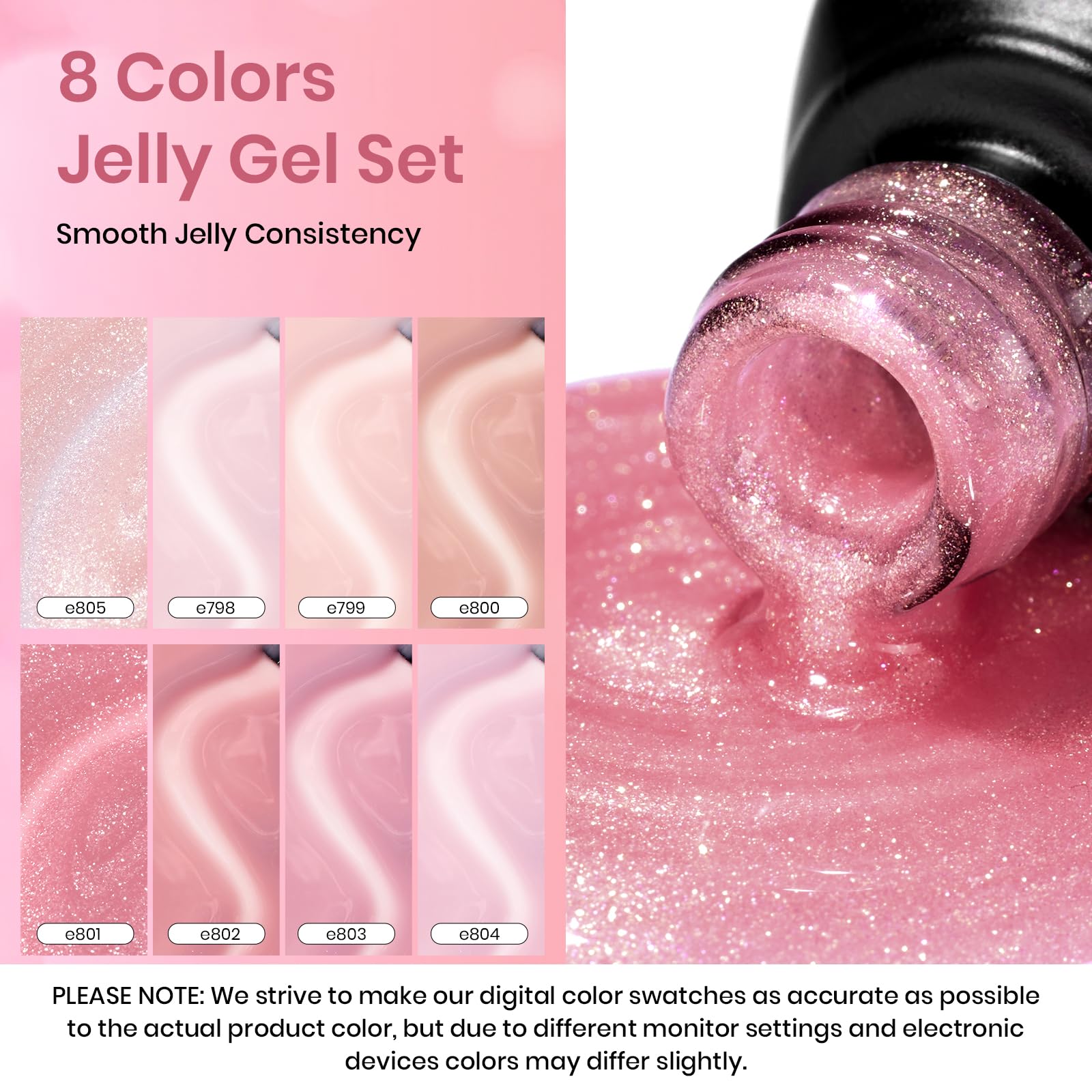 Beetles Pink Gel Nail Polish Set - 8 Nude Pink Jelly Shades for French Nails & Nail Art
