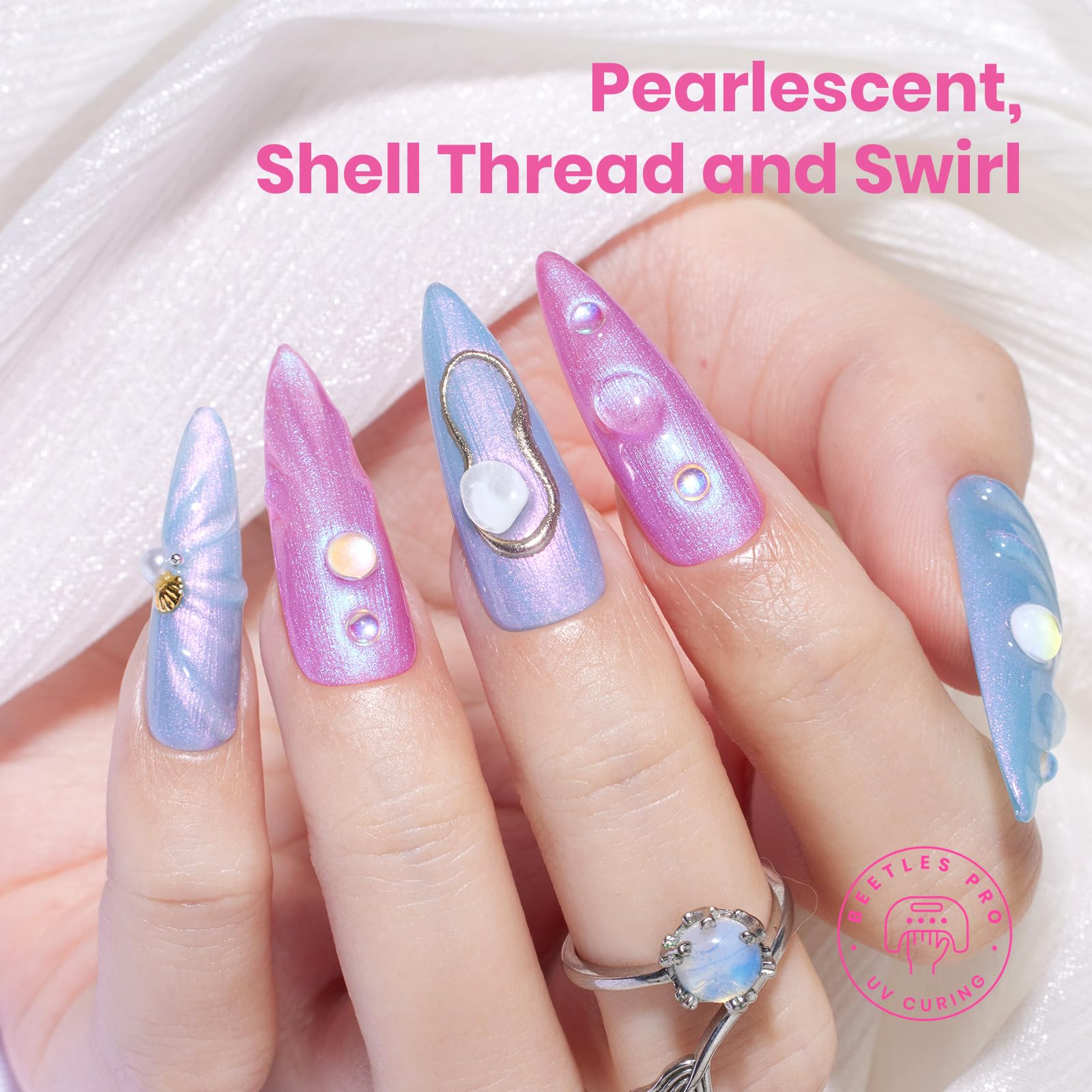 Beetles Pearl Gel Polish Set – Ocean Whisper Collection (6×15ml) Mermaid Shell Swirl Nails