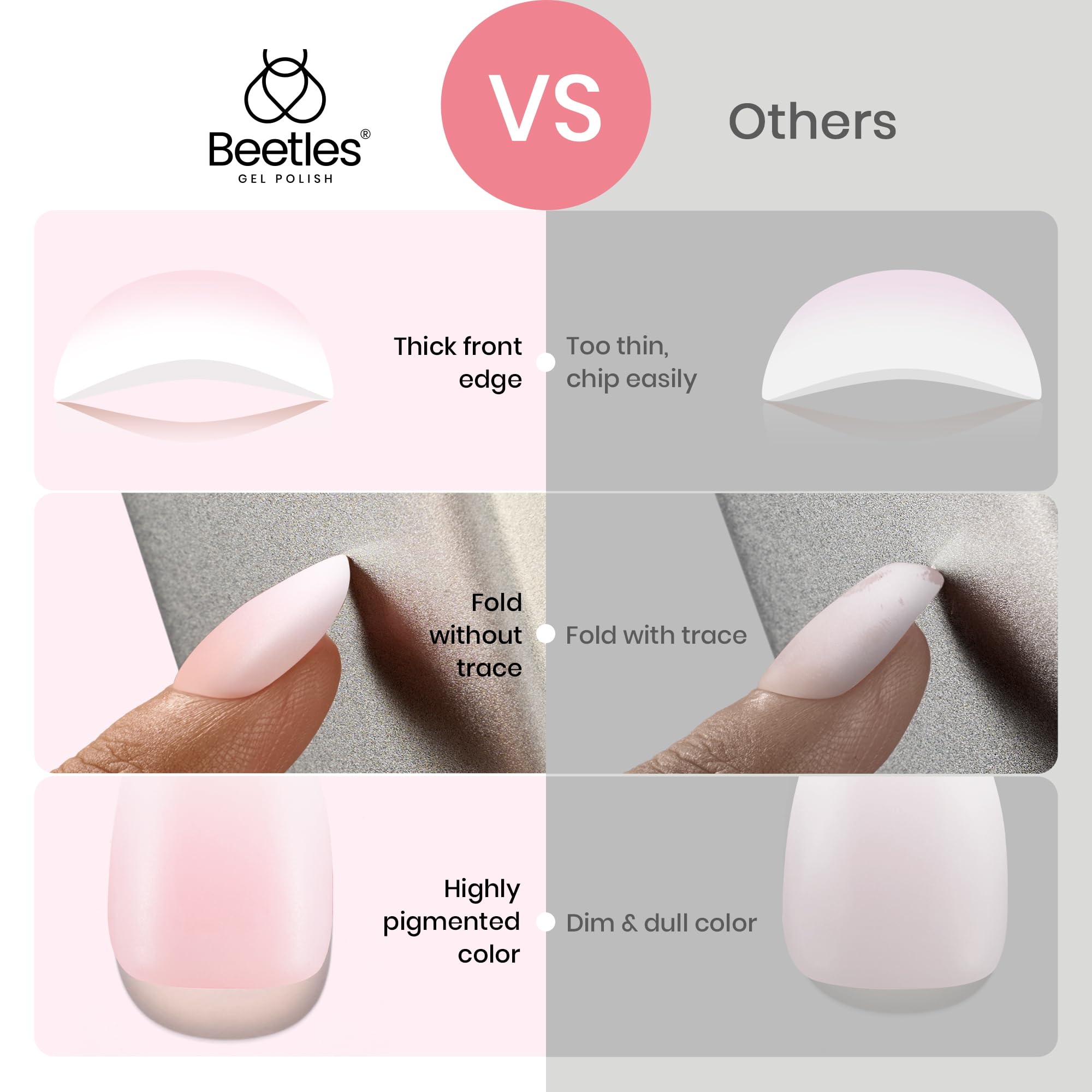 Beetles Ombre Press On Nails – 224 Pcs Short Almond Pink Gel Tips, 4-in-1 Pre-Prime/Base/Color/File
