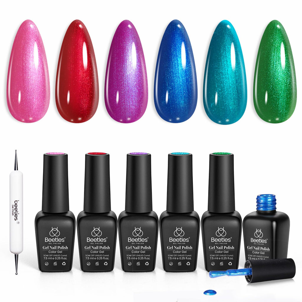 Beetles Pearl Gel Nail Polish Set – 6 Vibrant Colors with Swirl Texture