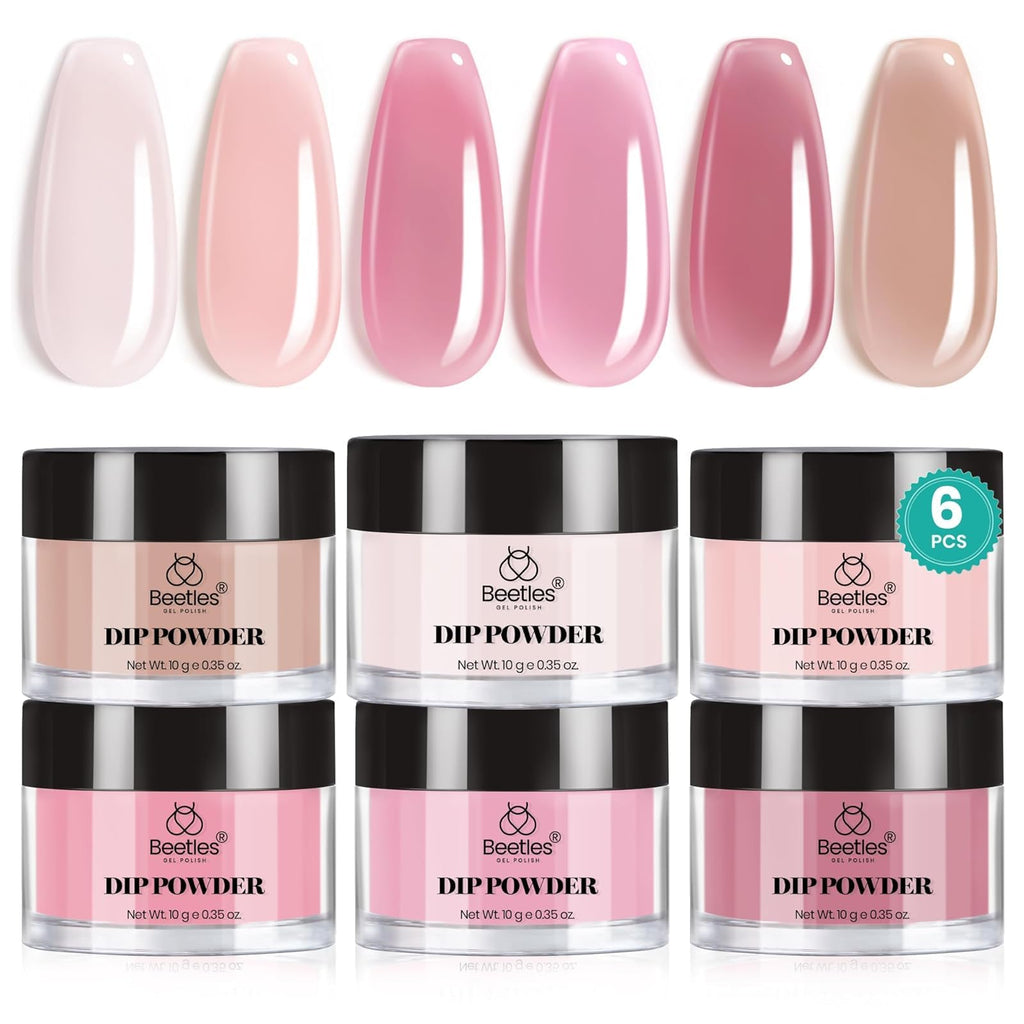 Beetles Pink Dip Powder Nail Kit — 6 Nude Pink Shades, No Lamp Needed, Long-Lasting & Cruelty-Free