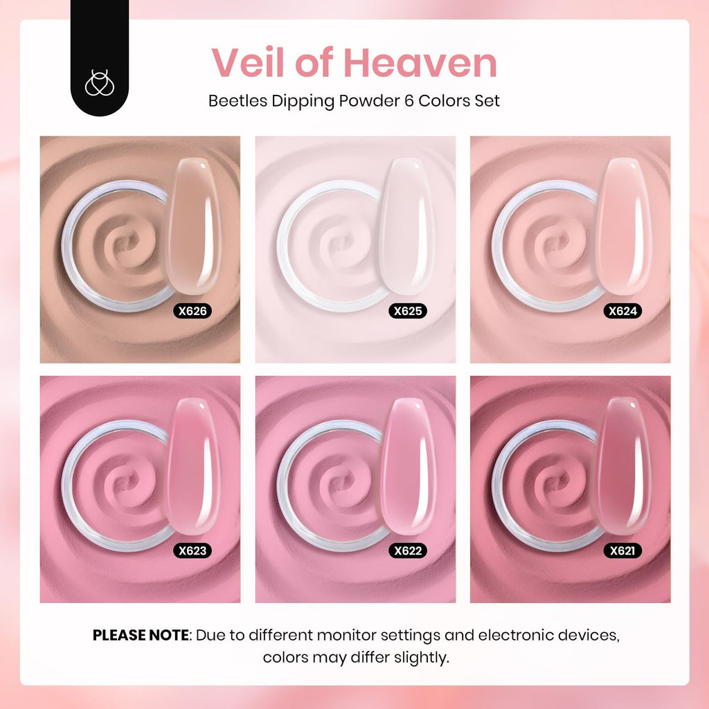 Beetles Pink Dip Powder Nail Kit — 6 Nude Pink Shades, No Lamp Needed, Long-Lasting & Cruelty-Free
