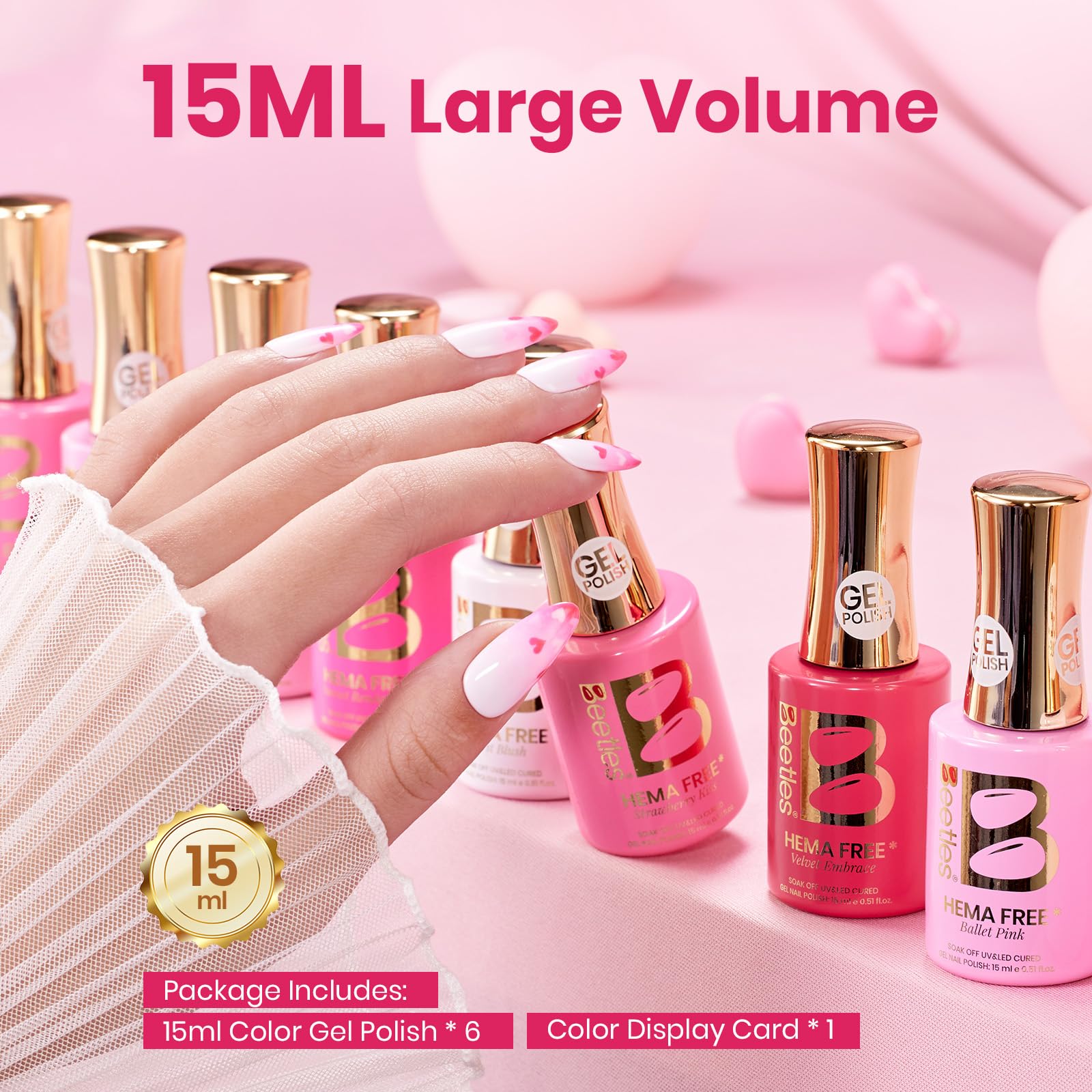 Beetles Pink Gel Polish Set – Pink Escape (6 Colors, 15ml) Hema-Free, Long-Lasting Valentines Nails