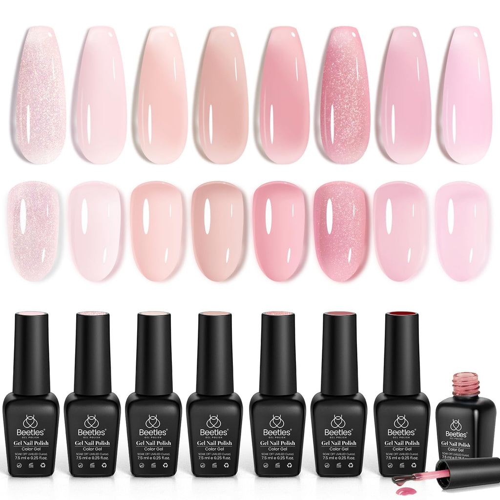 Beetles Pink Gel Nail Polish Set - 8 Nude Pink Jelly Shades for French Nails & Nail Art