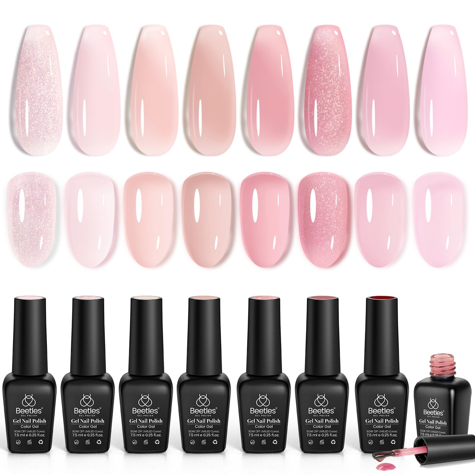 Beetles Pink Gel Nail Polish Set - 8 Nude Pink Jelly Shades for French Nails & Nail Art
