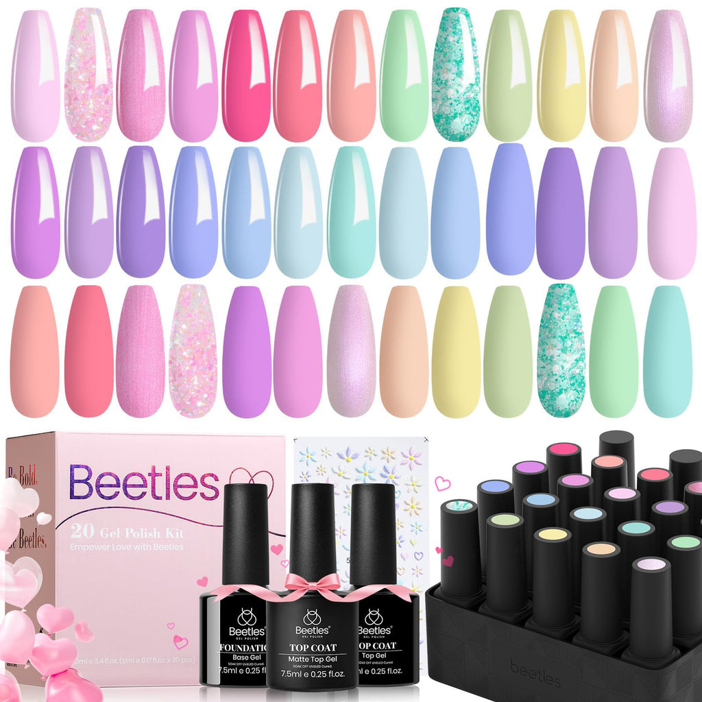 Beetles Pink Gel Nail Polish Set – 20 Macaron Colors with Base & Top Coats