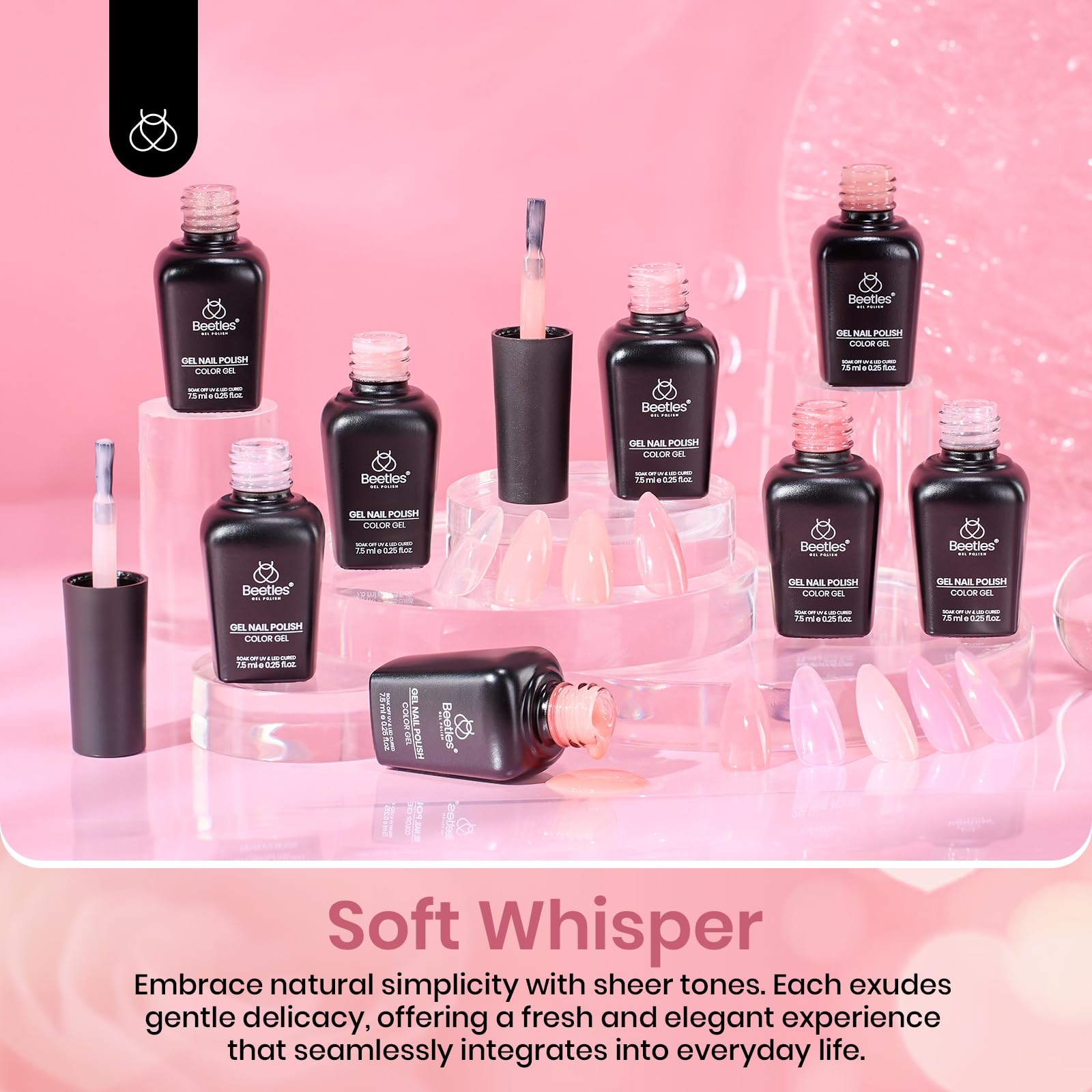 Beetles Pink Gel Nail Polish Set - 8 Nude Pink Jelly Shades for French Nails & Nail Art