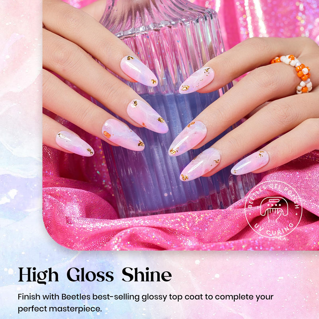Beetles Spring Gel Nail Polish Set: 6 Pastel Shimmer Colors + Butterfly Stickers | UV/LED Required