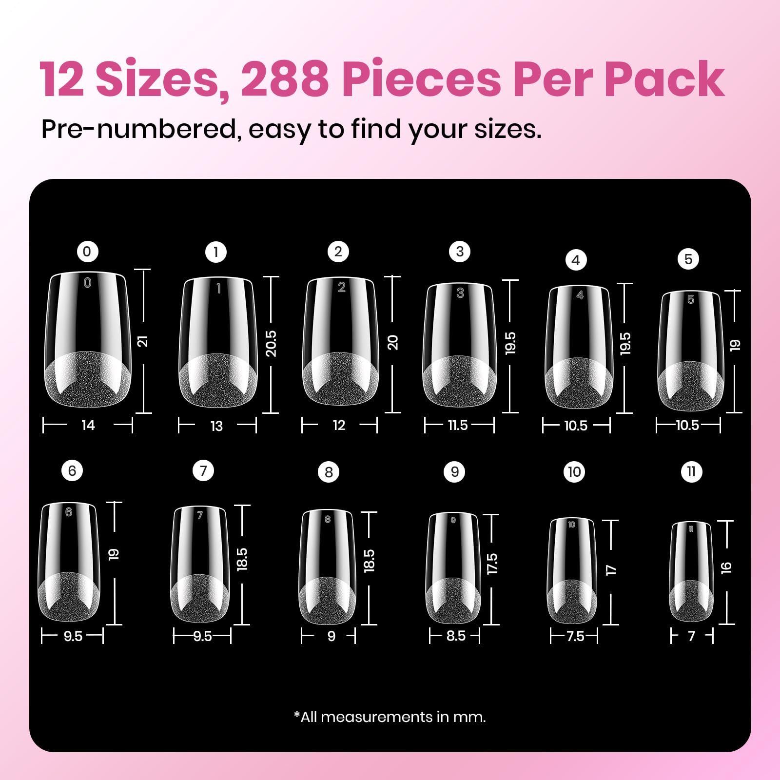 Beetles Etch-X Square Short Nail Tips Kit – 288pcs + HEMA-Free Glue