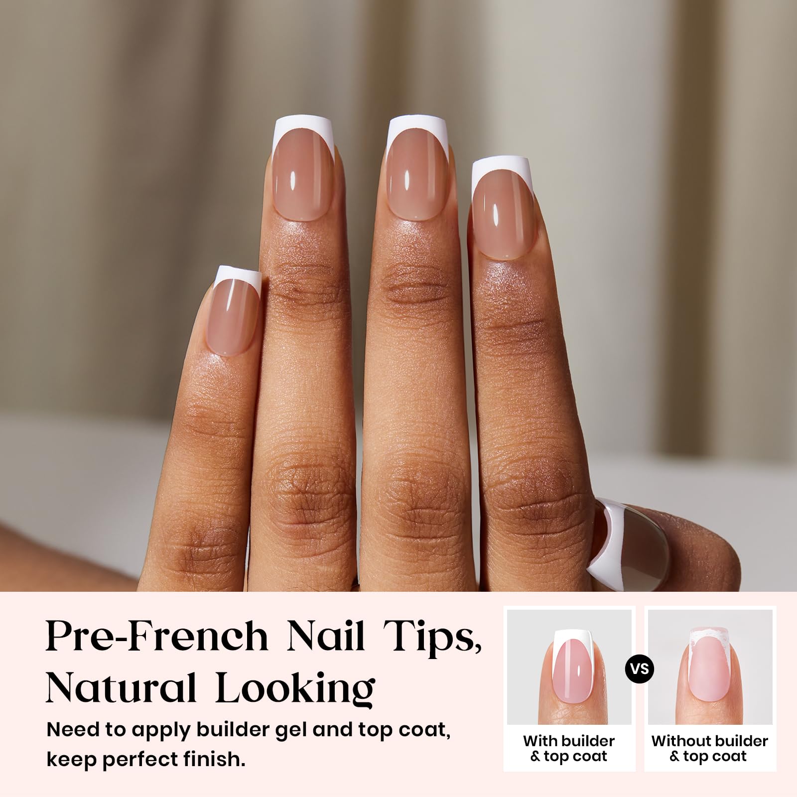 Beetles X Press Plus French Tip Nails - Caramel French, Short Square, 15 Sizes, 150 Pcs | Natural Salon Quality Nail Tips