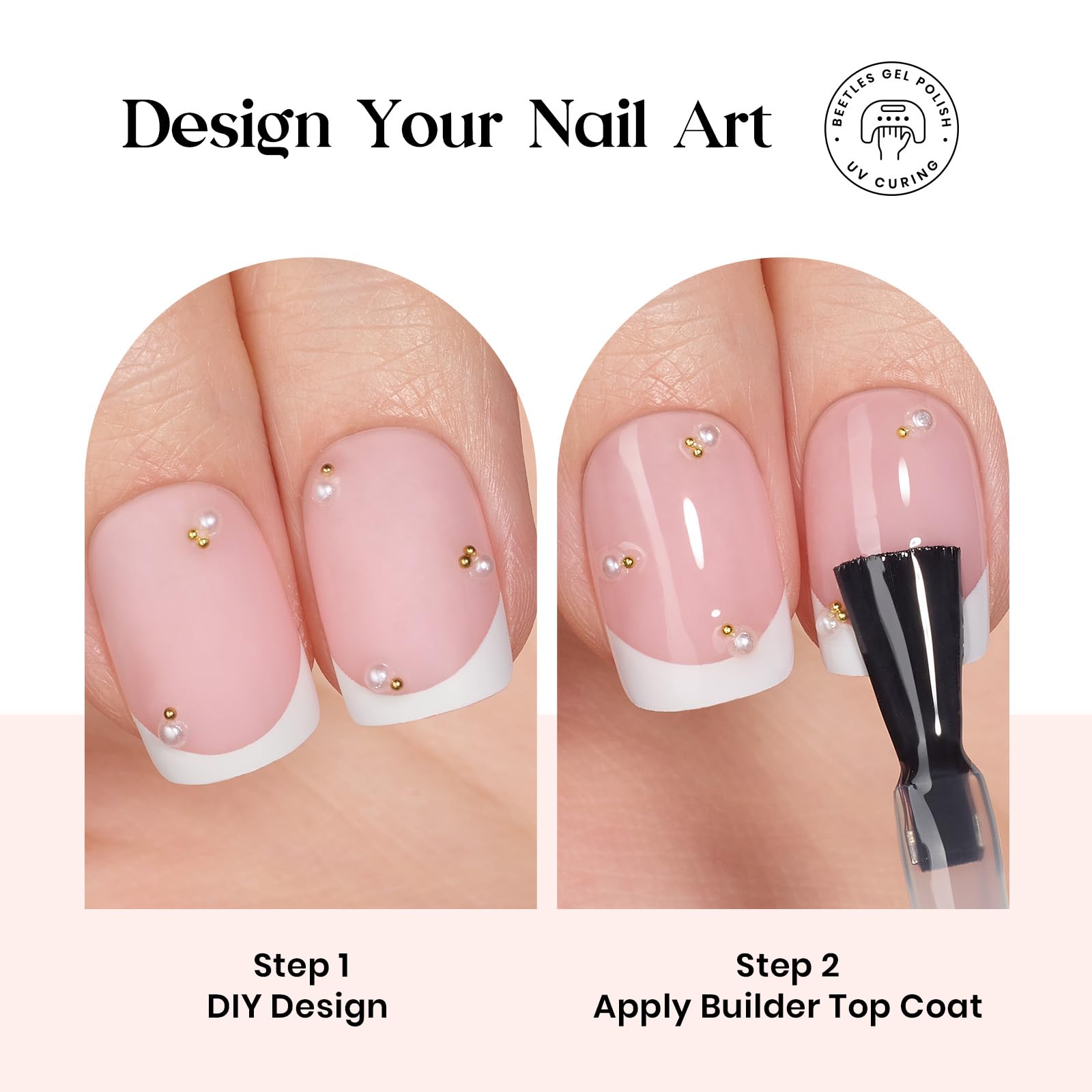 Beetles X Press Plus Gel Nails Kit – Peach French & Pink Extra Short Square Tips (210 Pcs All-in-One)