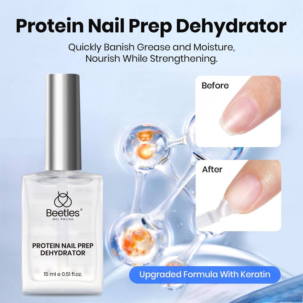 Beetles Gel Base & Top Coat Set with Protein Dehydrator & Primer – 4 Pcs 15ml, Acid-Free & HEMA-Free Nail Prep Bond