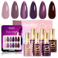 Beetles Purple Gel Polish Set – 6 Colors Cassis Night Collection, HEMA-Free 15ml & Swatch Card