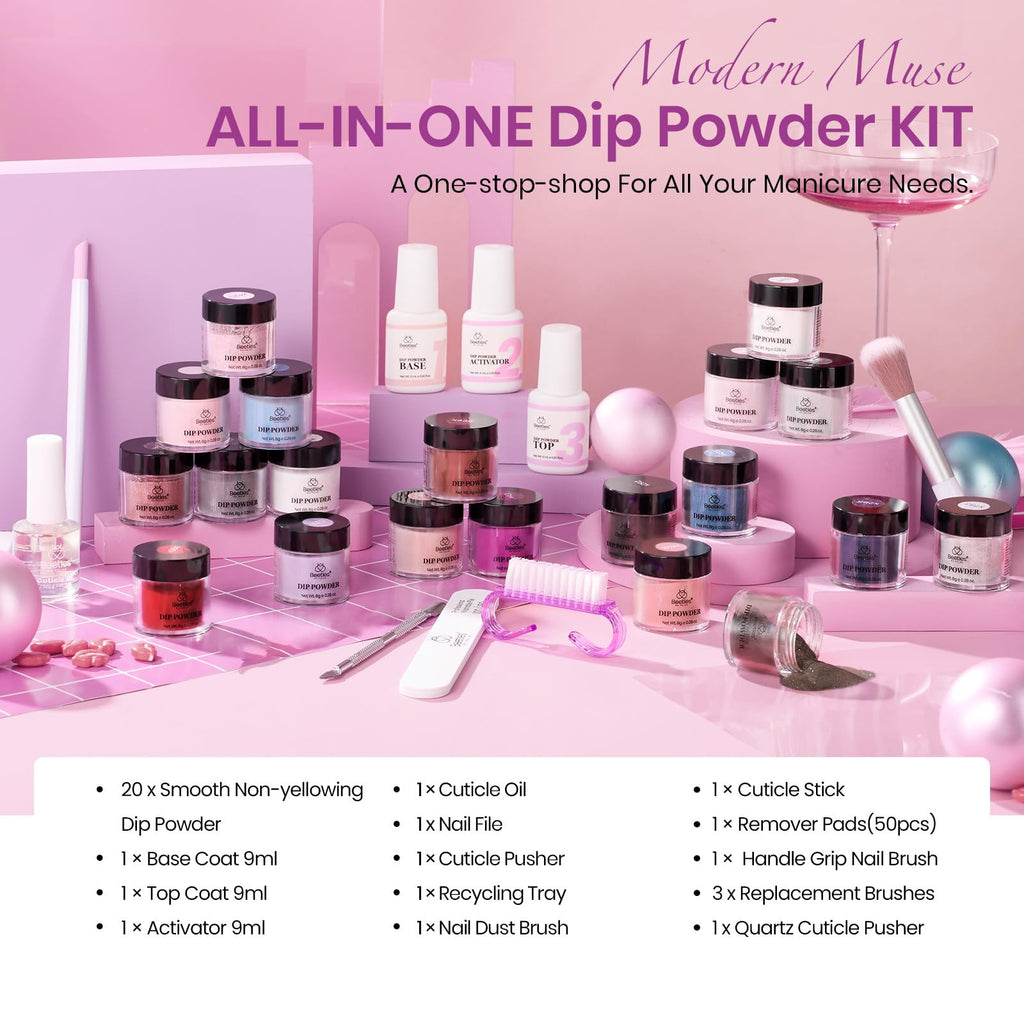 Beetles Gel Polish Dip Powder Nail Kit Starter – Modern Muse Collection, 20 Colors + Base Top Activator