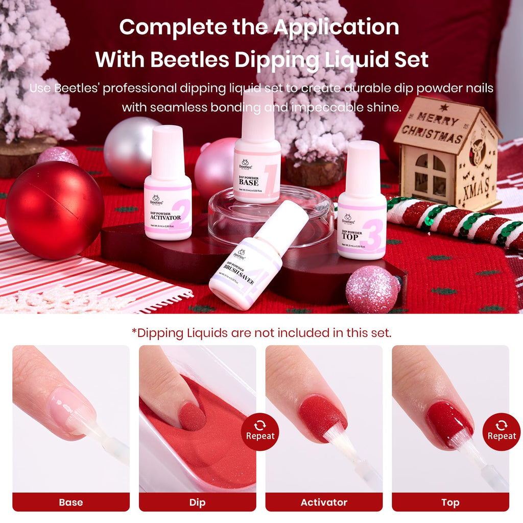 Beetles Red Dip Powder Nail Kit – 6 Red Glitter Colors, No Lamp Needed